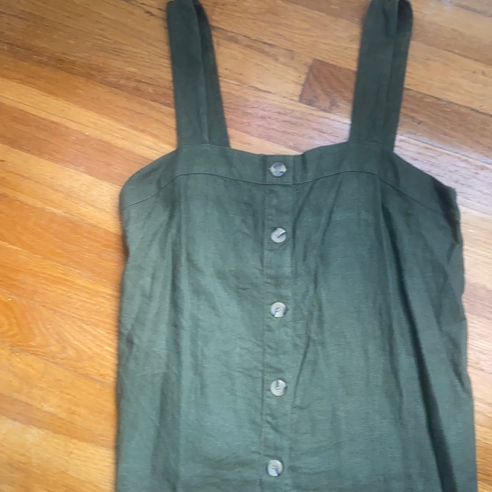 J crew green linen button front tank top small